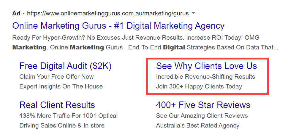 google axtaris reklaminda sitelink yaratmaq, sitelink example on google ads