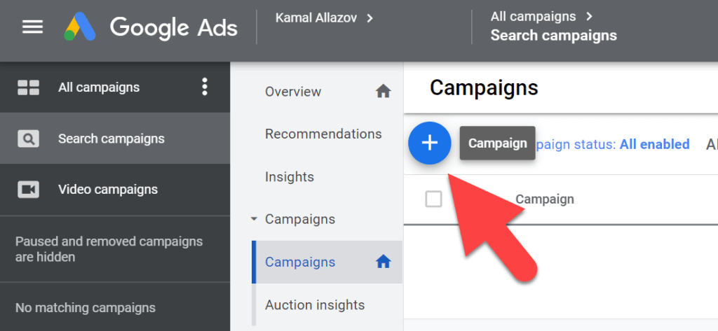 creating campaign icon on google ads interface, google reklami verme telimat