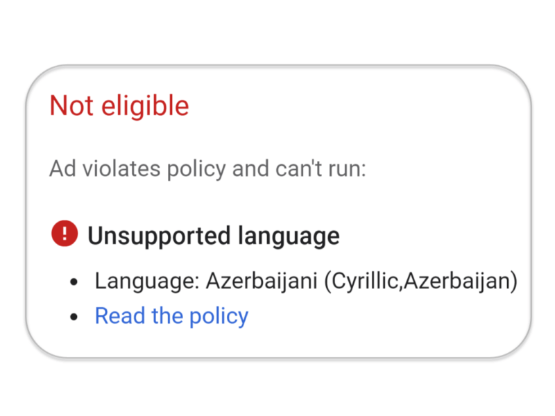 google ads unsupported language, google reklamlari azerbaycan dili